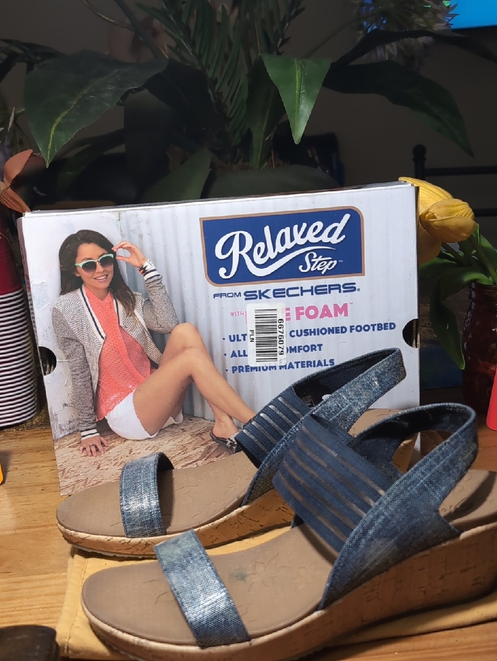 Skechers Women's Blue Denim Wedge Sandals